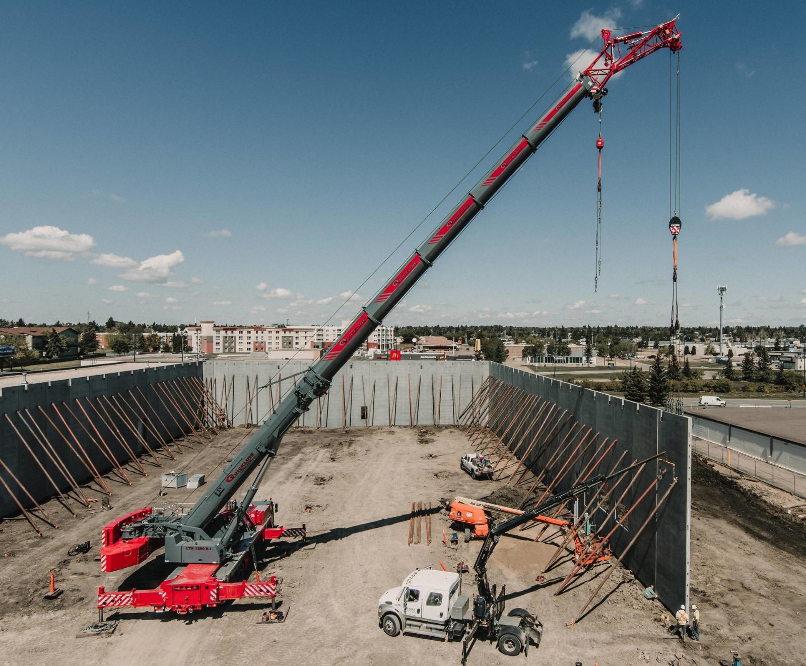Aerial view of heavy lift crane on a construction site